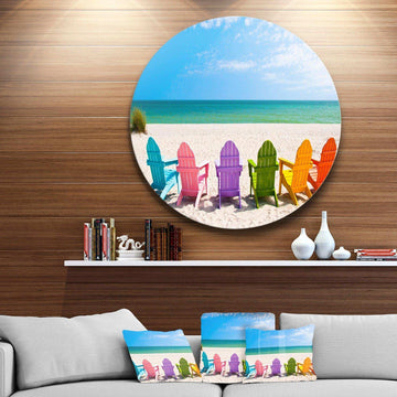 Adirondack Beach Chairs Seashore Photo Circle Metal Wall Art